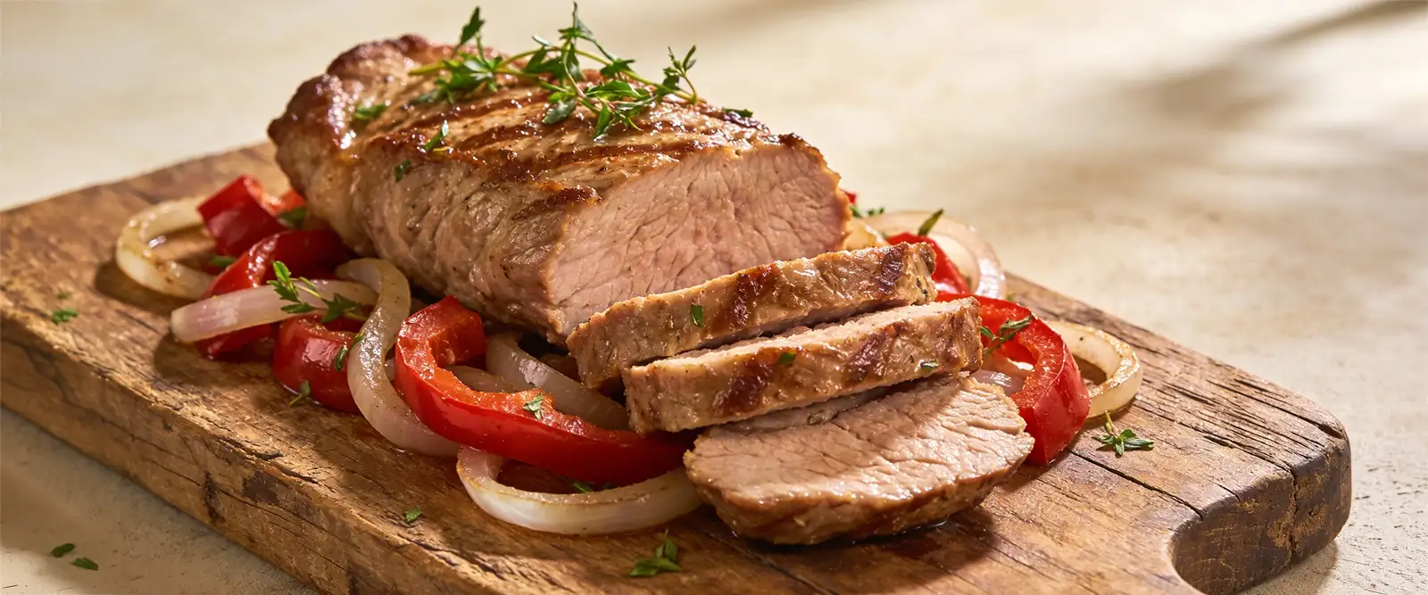 Saftiges Schweinefilet mit Paprika &amp; Zwiebeln