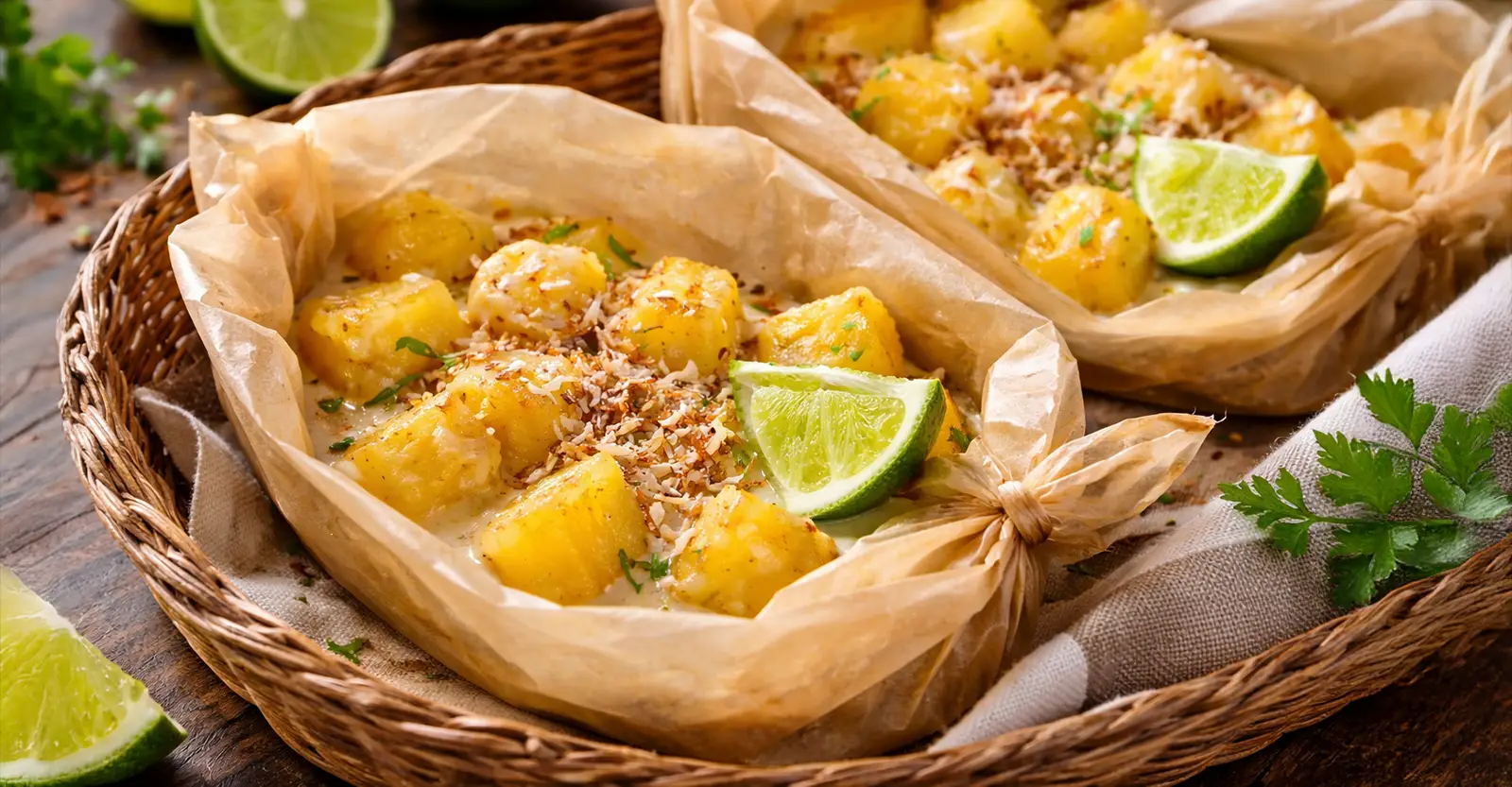 Kokos-Ananas-Päckchen mit Limette