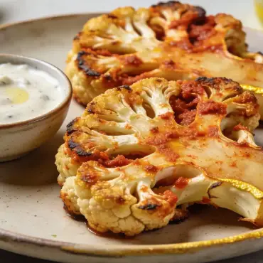 Harissa-Blumenkohl-Steaks mit Joghurt-Tahini-Dip