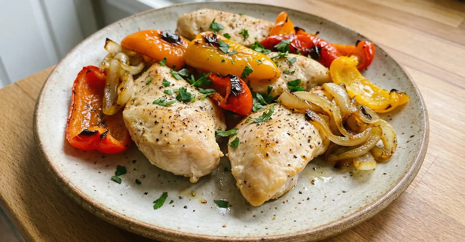 Hähnchenbrust mit Paprika &amp; Zwiebeln