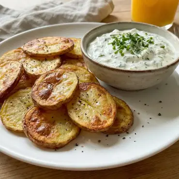 Knusprige Kartoffelscheiben mit Kräuterquark