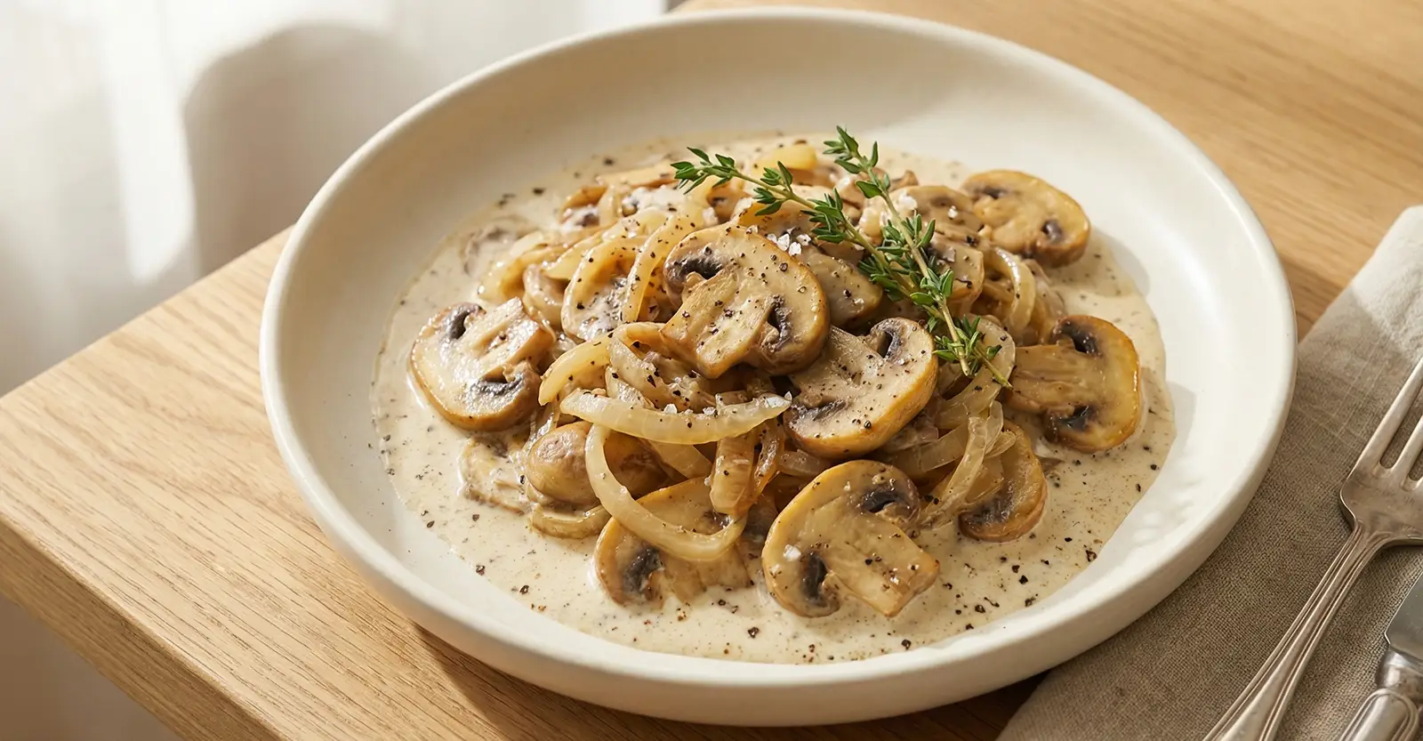 Sahnige Champignonpfanne mit Zwiebeln