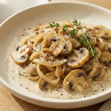 Sahnige Champignonpfanne mit Zwiebeln