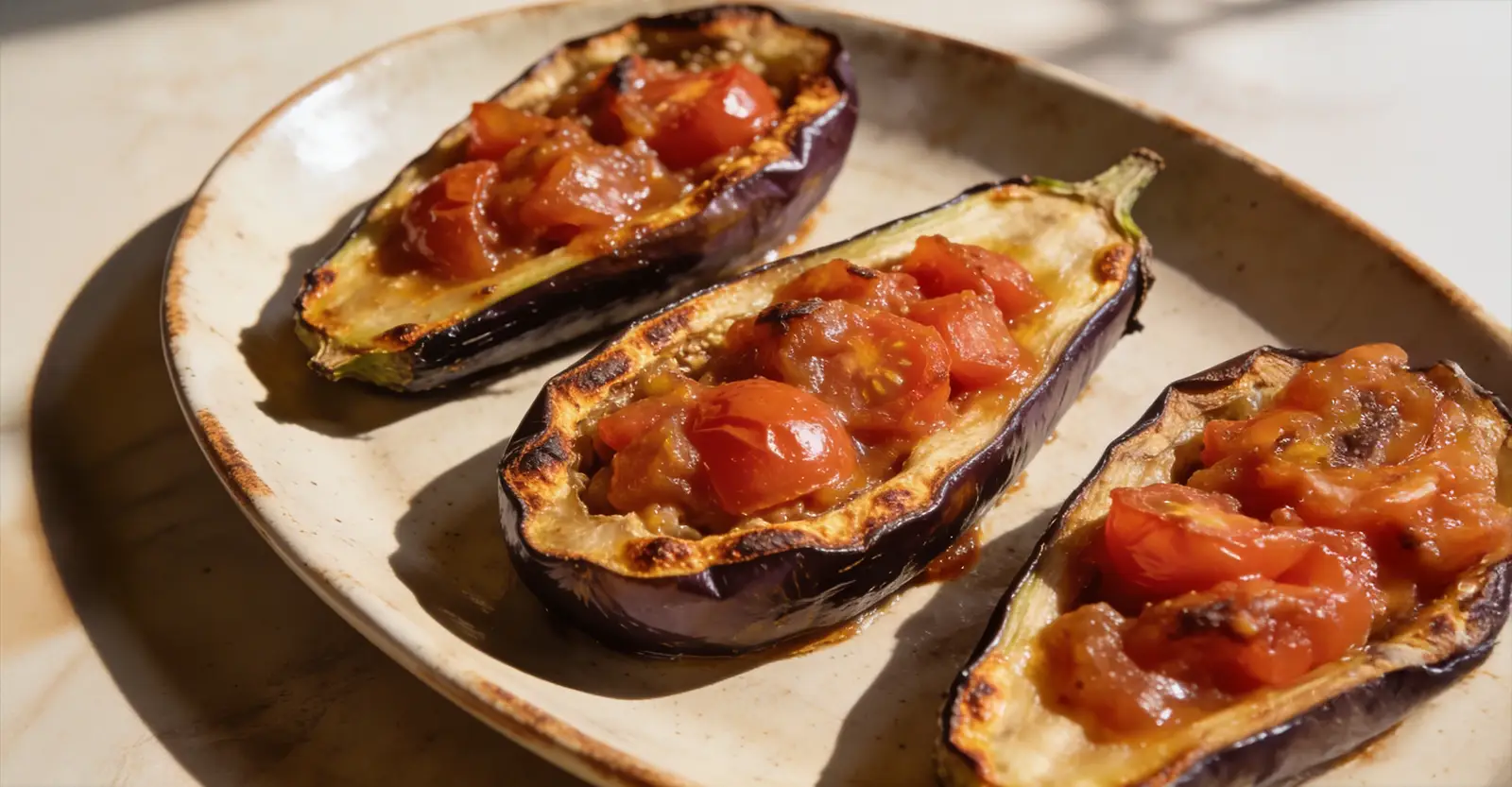 Gefüllte Aubergine mit Tomaten &amp; Kräutern
