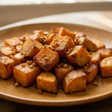 Süßkartoffel-Würfel mit Knoblauch