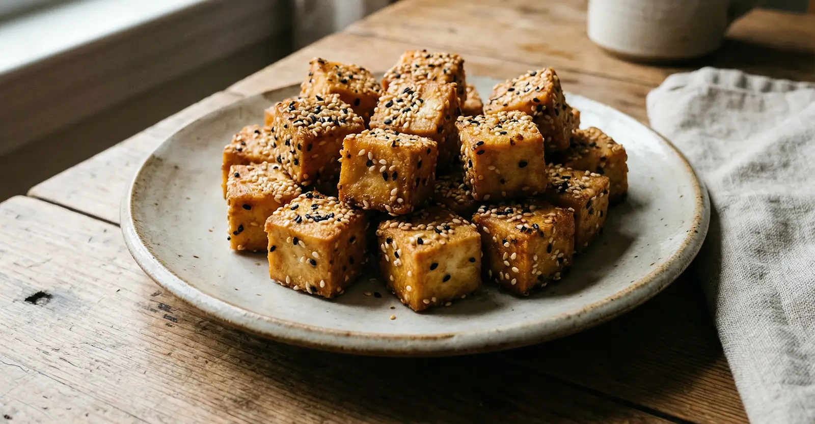 Knusprige Tofu-Würfel mit Sesam