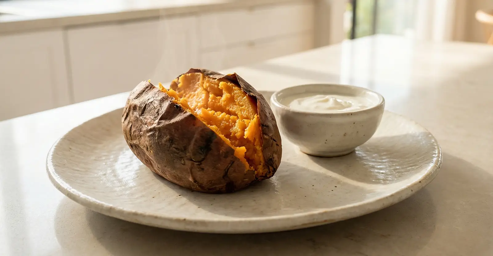 Gebackene Süßkartoffel mit Kräuterjoghurt